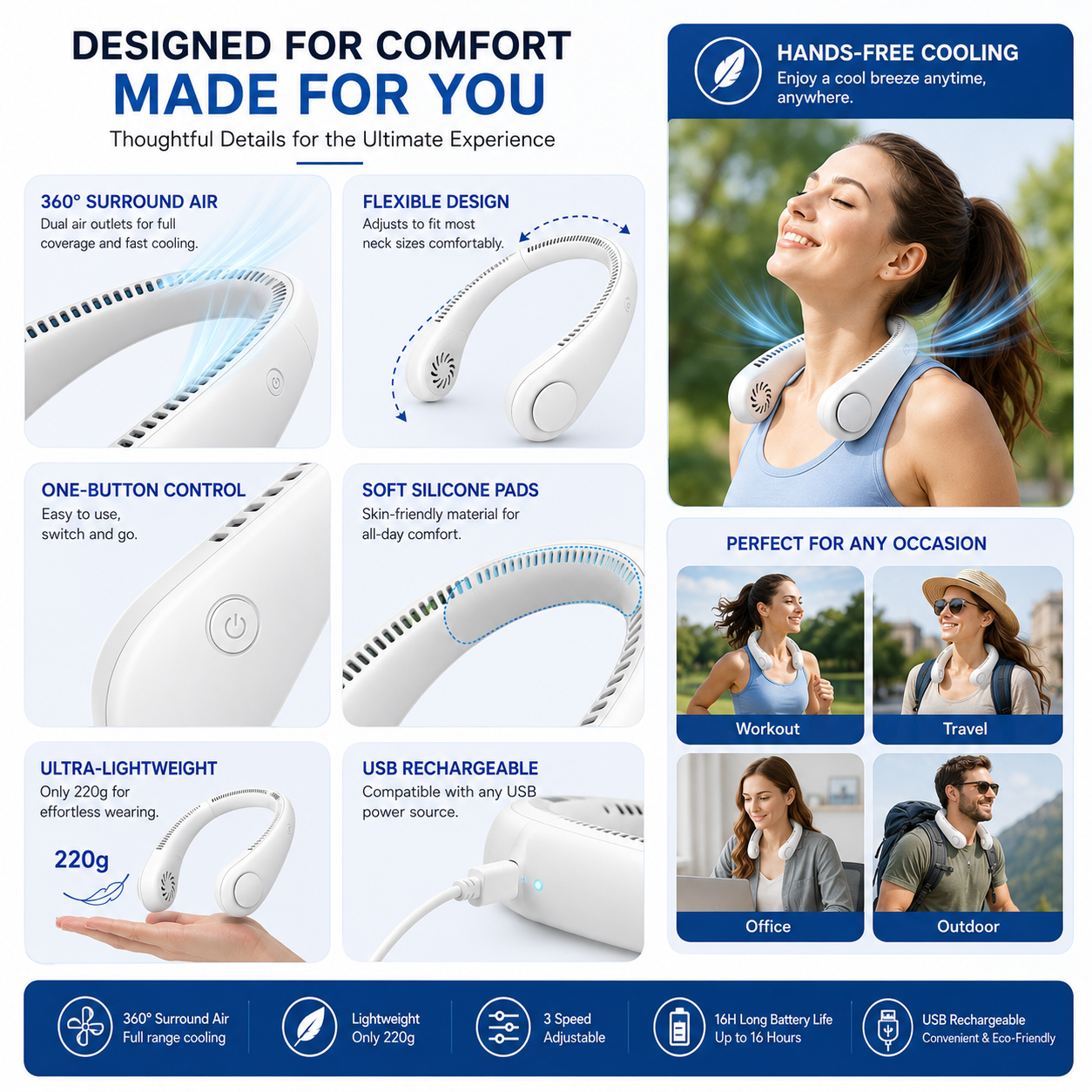 360° Cooling Neck Fan – Bladeless & Lightweight Design