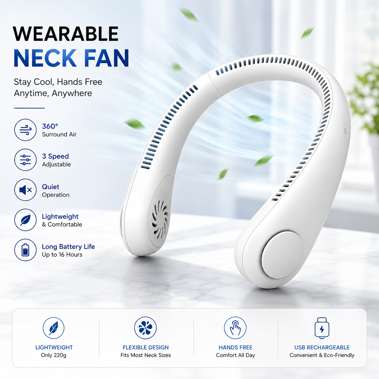 360° Cooling Neck Fan – Bladeless & Lightweight Design